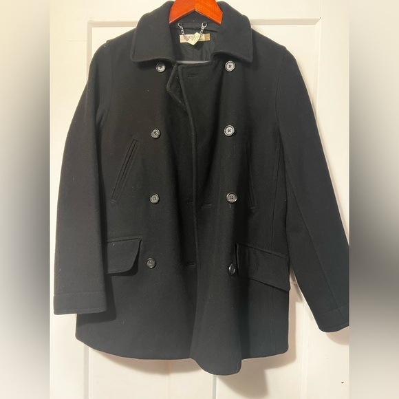 Women’s J. Crew Black Wool Pea Coat Petite Small SP S P - Picture 2 of 7
